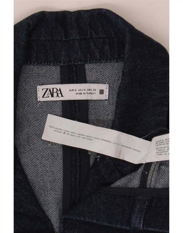 Jachetă Blazer de denim cu două piept pentru femei Zara UK 10 Mic Bleumarin