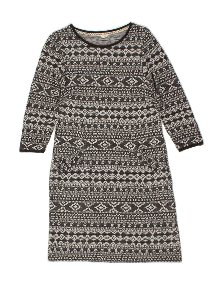 FAT FACE Womens 3/4 Sleeve Basic Dress UK 10 Small Grey Fair Isle Cotton Vintage Fat Face and Second-Hand Fat Face from Messina Hembry 
