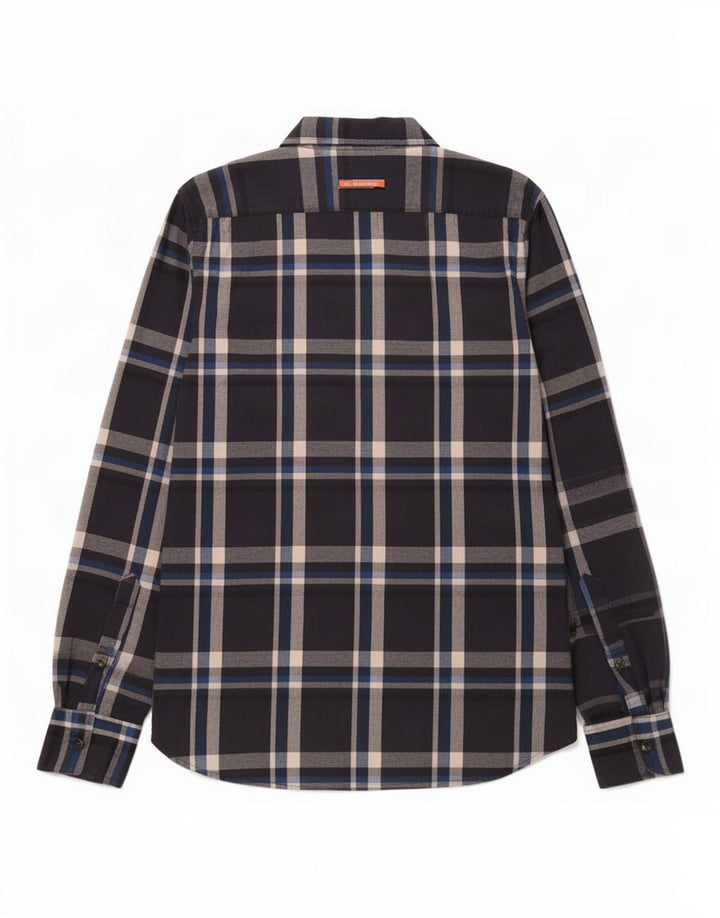 Cămașă de flanel pentru bărbați Superdry, bumbac carouri albastru bleumarin mediu