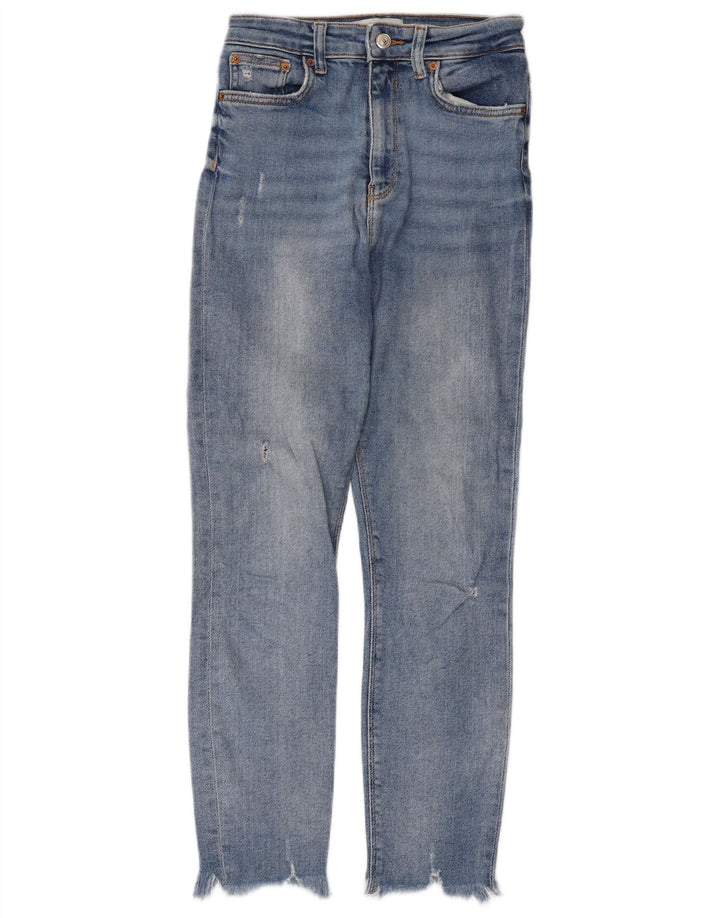 Blugi slim pentru femei Distressed Zara EU 38 Small W28 L26 Albastru