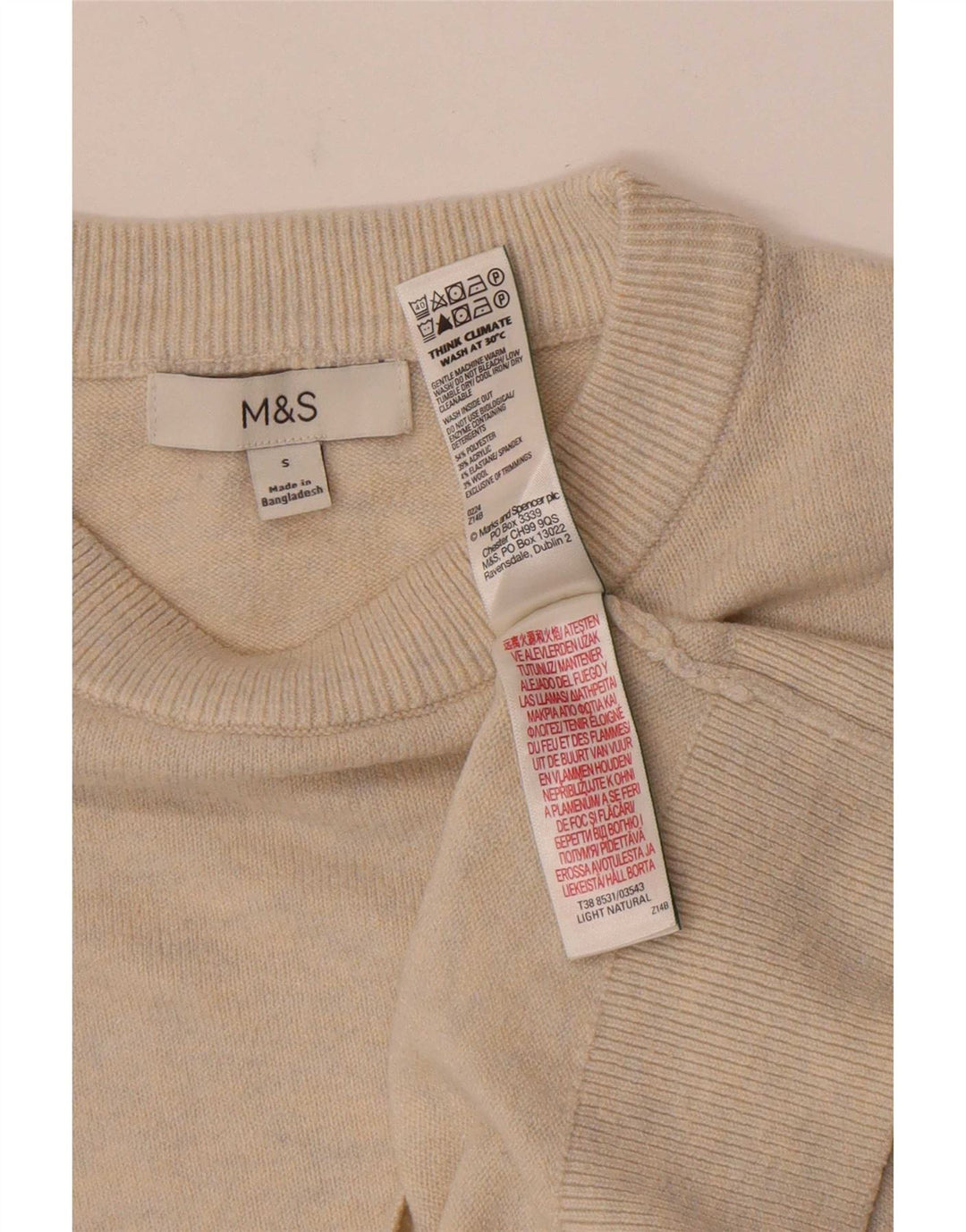 Pulover pentru femei Marks & Spencer cu gât de barcă, UK 10, poliester mic, bej