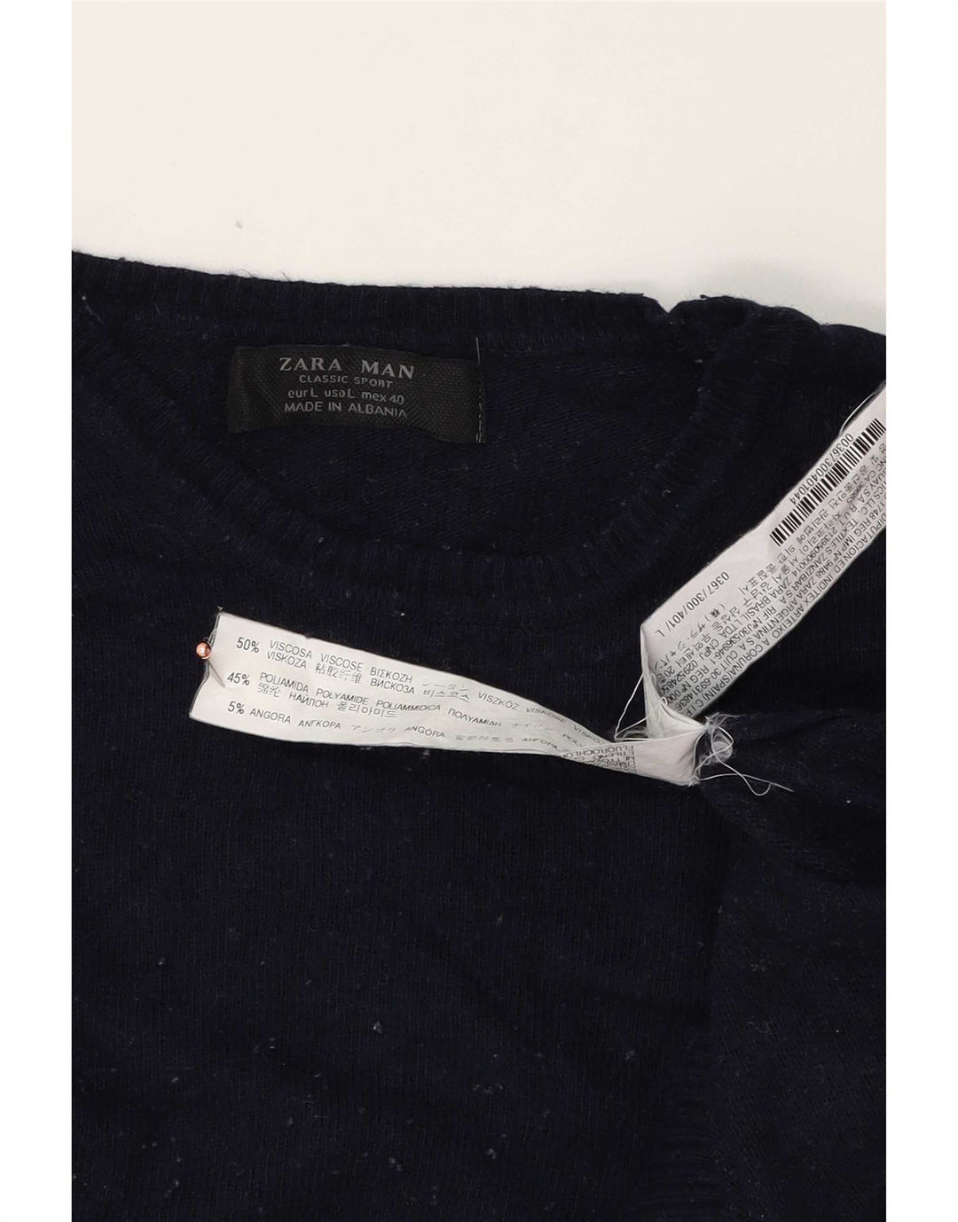 Pulover pentru bărbați Zara, cu decolteu, mare, bleumarin, viscoză