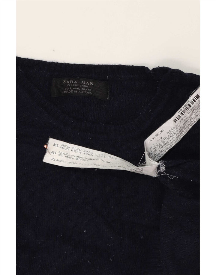 Pulover pentru bărbați Zara, cu decolteu, mare, bleumarin, viscoză