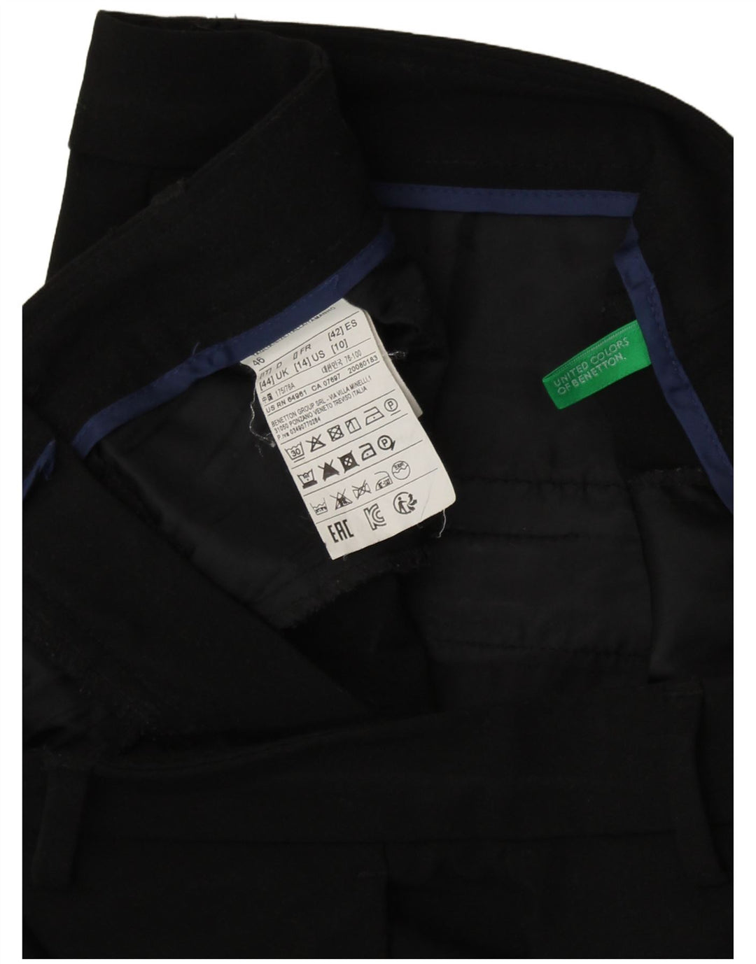 Pantaloni de costum drepți pentru femei BENETTON UK 14 mare L32 L27 Poliester negru