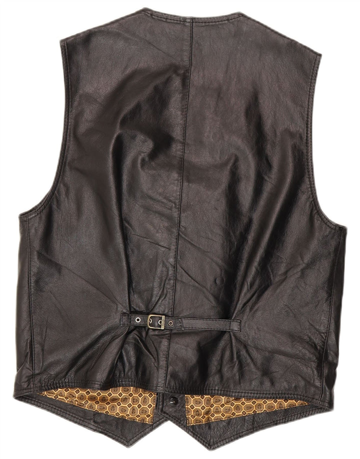 Vestă din piele vintage pentru bărbați, piele medie neagră