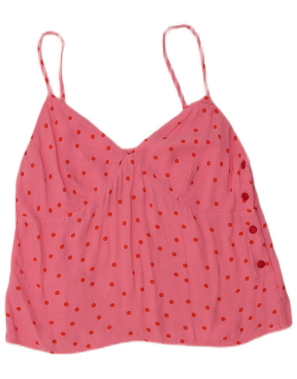 Topshop pentru femei Crop Cami Top UK 12 Medium Pink Polka Dot Viscose