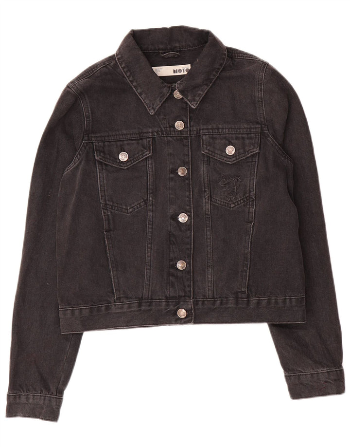 Topshop Jachetă de denim crop pentru femei UK 10 Small Gri