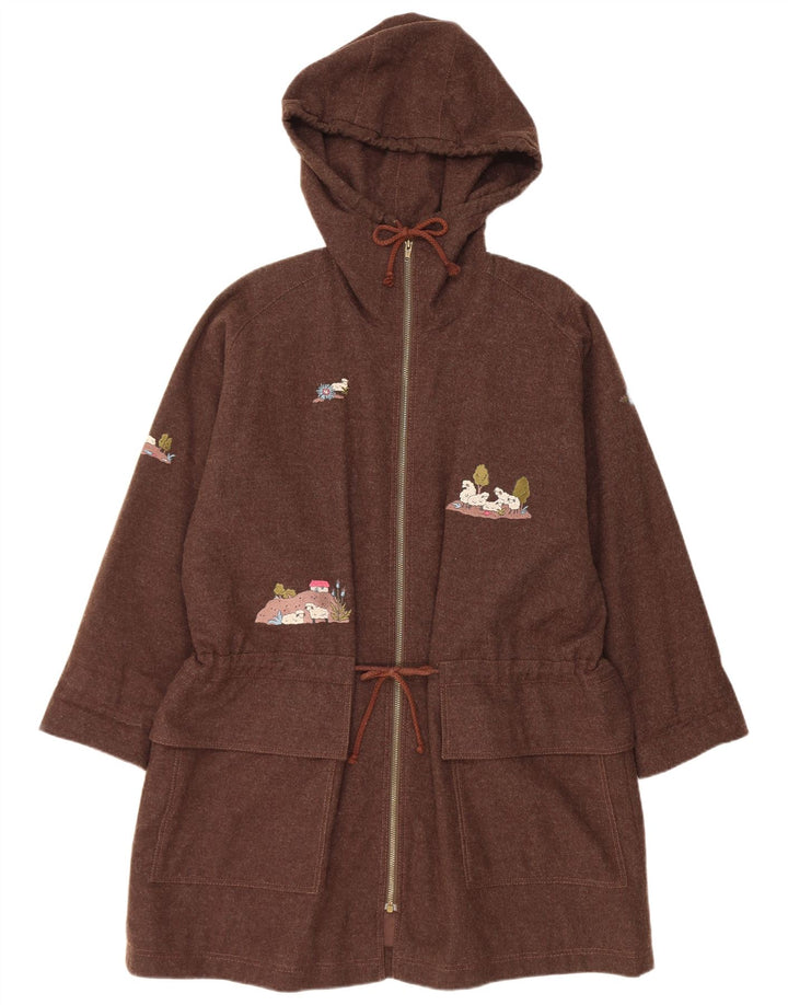 Jachetă Parka cu glugă supradimensionată pentru femei Vintage UK 10 Lână maro mică