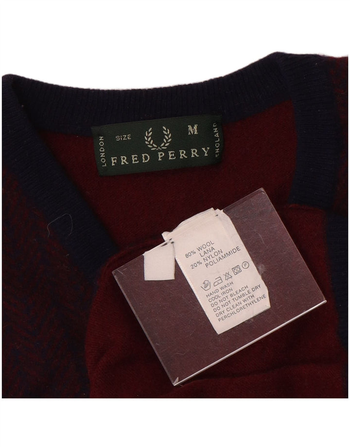 Pulover pentru bărbați Fred Perry, cu decolteu în V, din lână color-bloch, mediu Burgundy