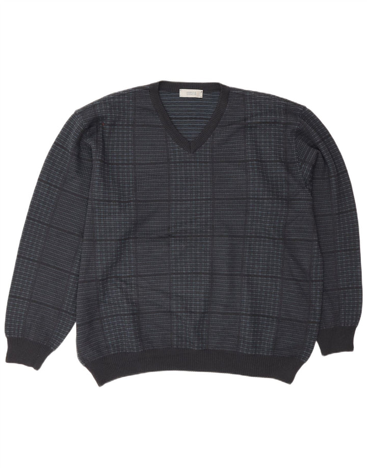 Pulover pentru bărbați Marks & Spencer, cu decolteu în V, XL, albastru bleumarin, cu carouri acrilice