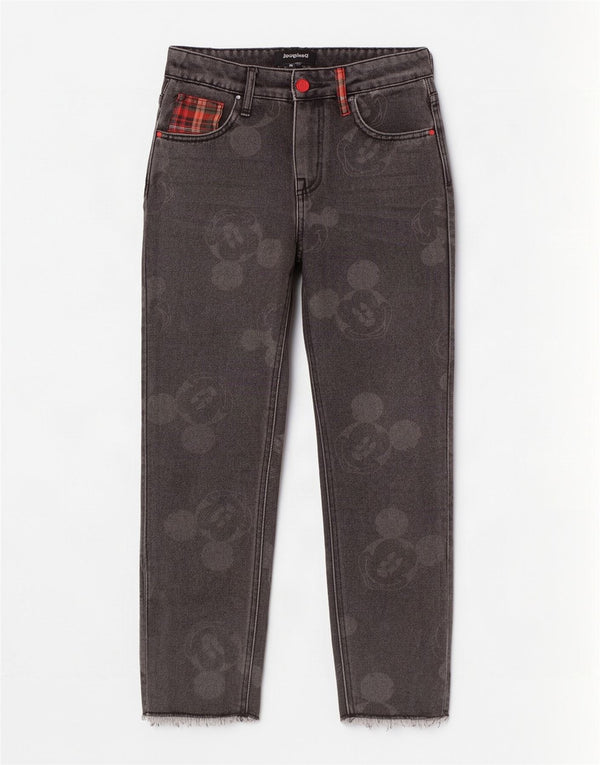 Blugi Desigual pentru damă, Mickey Mouse, cu talie înaltă, L24 L27, bumbac negru