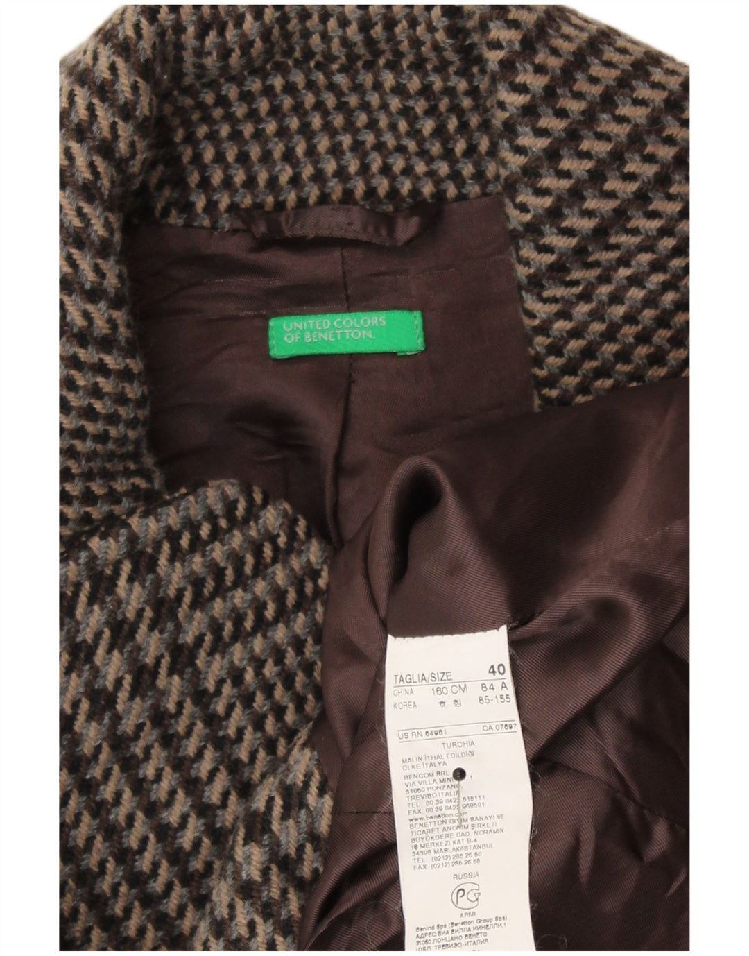Jachetă Benetton pentru femei cu curea IT 40 din lână maro cu picior de gală