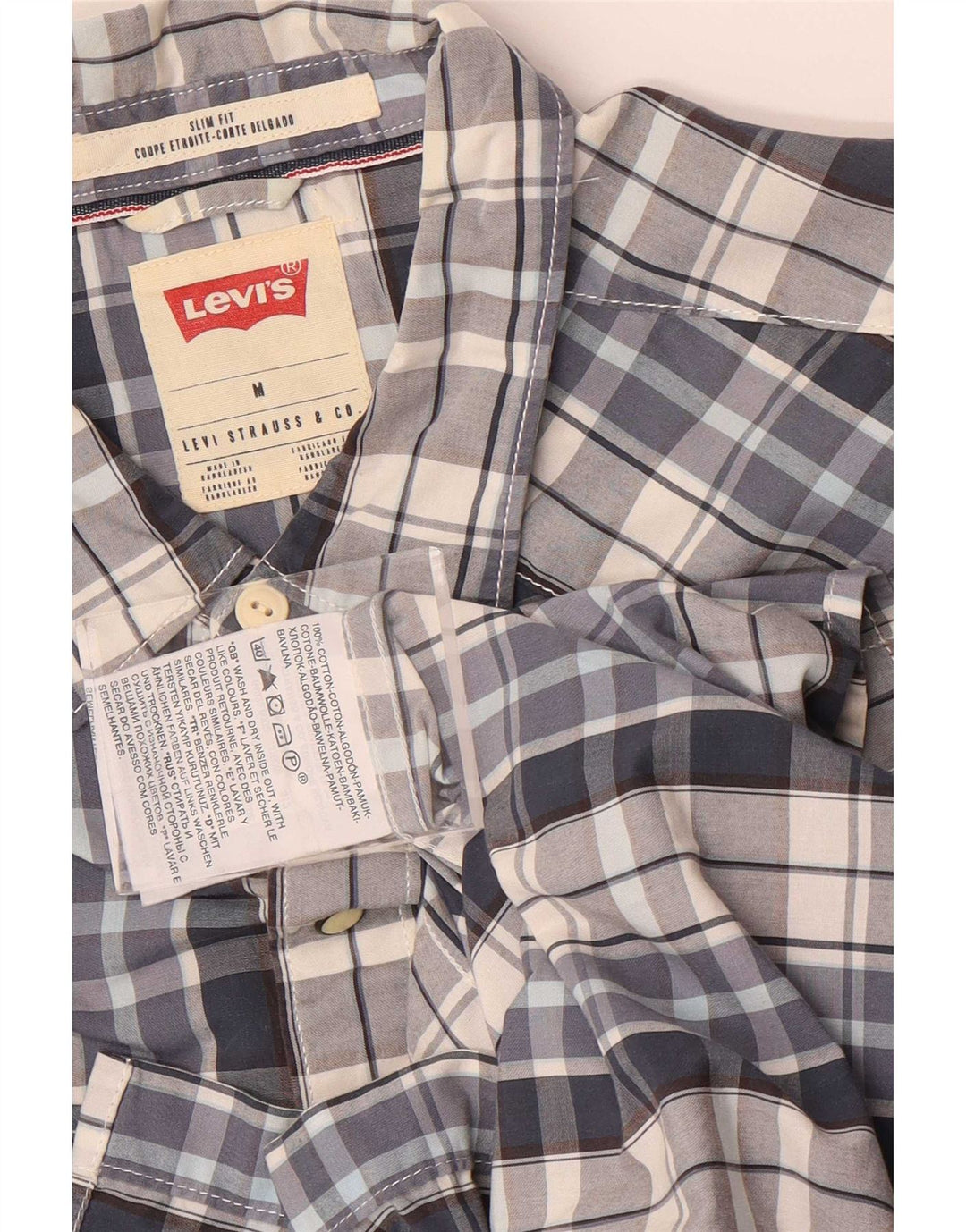 Cămașă Levi's pentru bărbați, cu mânecă scurtă, slim fit, din bumbac cu carouri albastru mediu