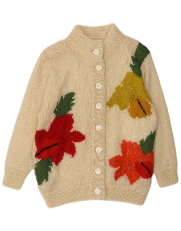 Pulover cardigan BIBO pentru femei, mărime unică, lână cu flori alb