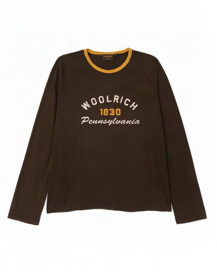 Woolrich Top grafic pentru bărbați cu mânecă lungă 2XL, bumbac maro