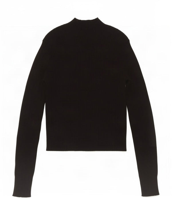 Zara Girls Crop Top Long Sleeve 13-14 Years Black Viscose