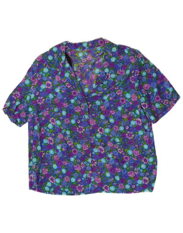 Bluză cămașă vintage pentru femei cu mânecă scurtă UK 14 Medium Multicolor Floral