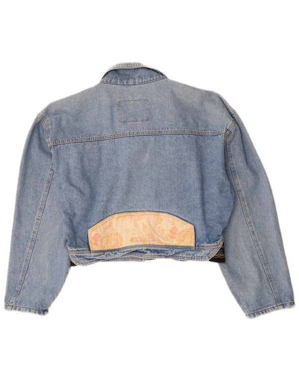 Jachetă vintage de denim deschisă pentru femei IT 46, mare, albastru, din bumbac Paisley