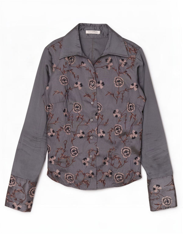 Bluză cămașă pentru femei Naracamicie UK 12 Medium Gri Floral Poliester
