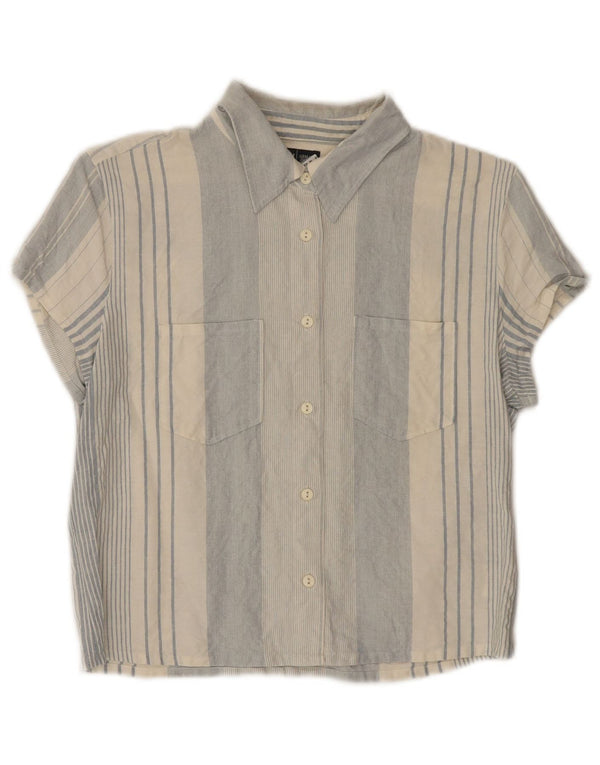 Bluză cămașă cu mânecă scurtă pentru femei Armani Jeans UK 14, mare, cu dungi albastre