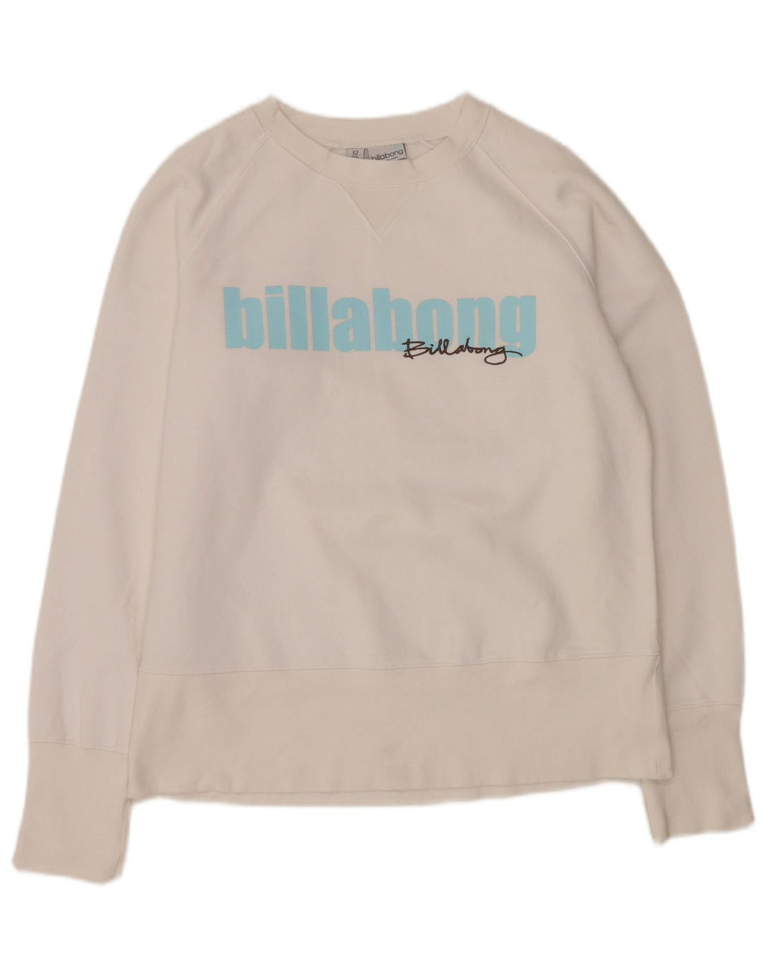 BILLABONG Pulover grafic pentru femei UK 12 Poliester alb mediu