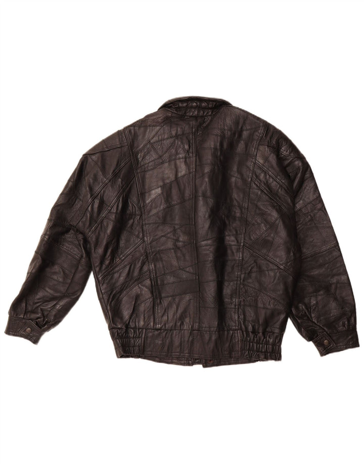 VINTAGE Jachetă militară din piele pentru bărbați, cu ajustare largi, UK 36, negru, mic, mozaic