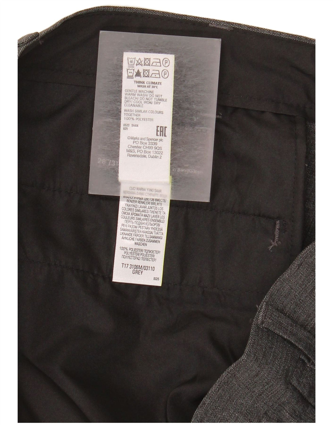 Pantaloni chino subțiri pentru bărbați Marks & Spencer L28 L31 poliester gri
