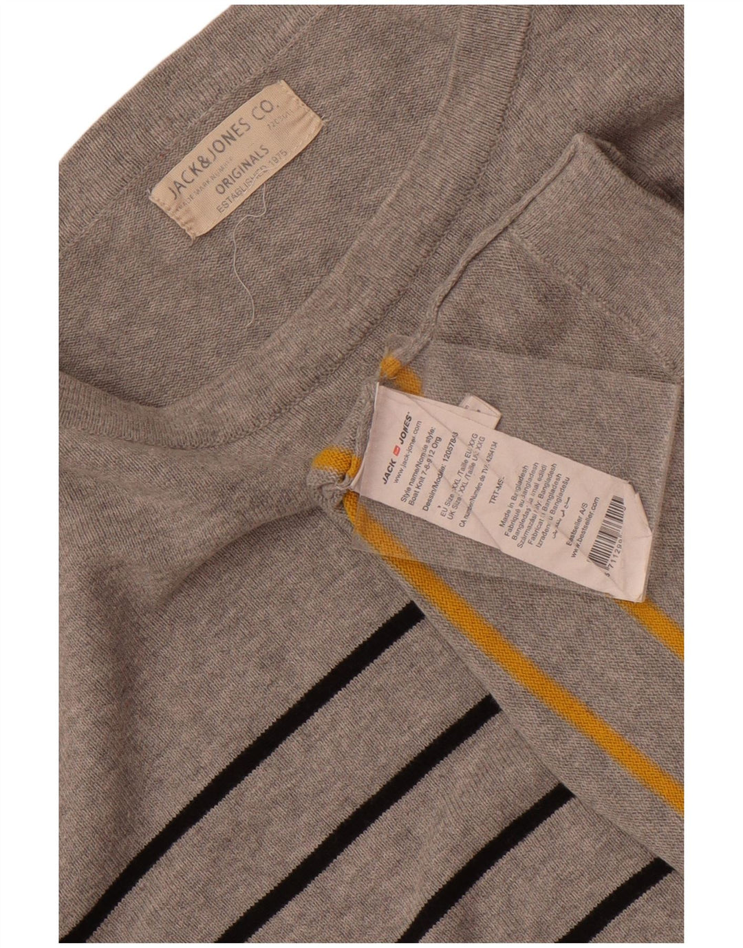 Jack & Jones Top pentru bărbați cu mânecă lungă 2XL, bumbac cu dungi gri