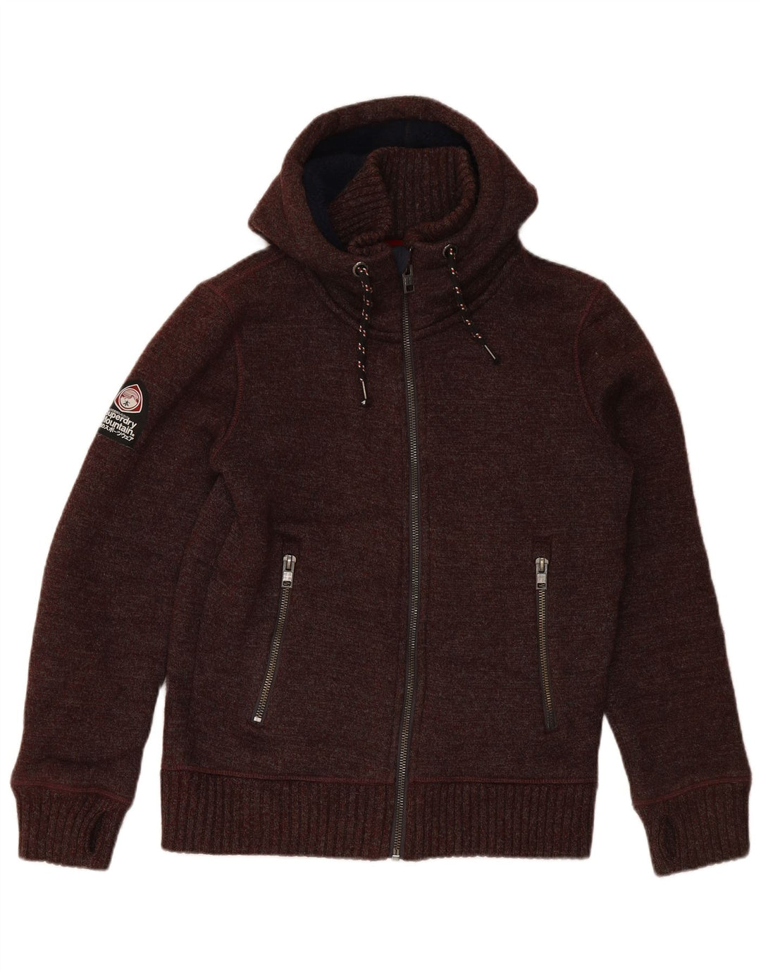 Pulover cardigan cu glugă pentru bărbați SUPERDRY, burgundă medie, acrilic