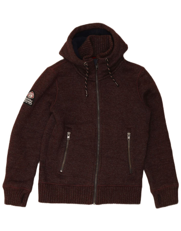 Pulover cardigan cu glugă pentru bărbați SUPERDRY, burgundă medie, acrilic