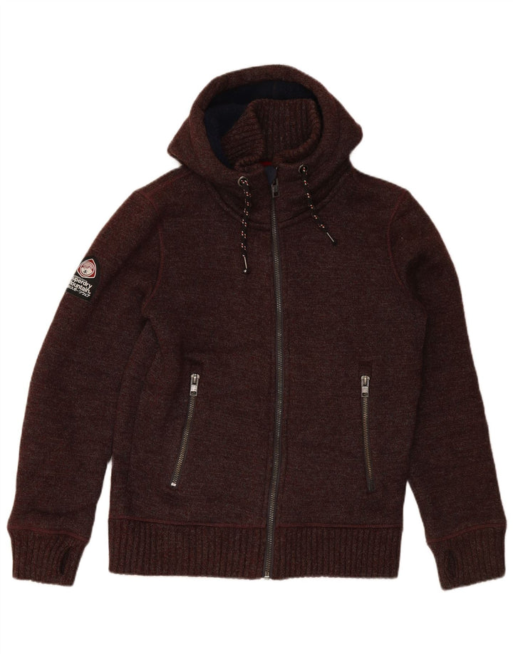 Pulover cardigan cu glugă pentru bărbați SUPERDRY, burgundă medie, acrilic