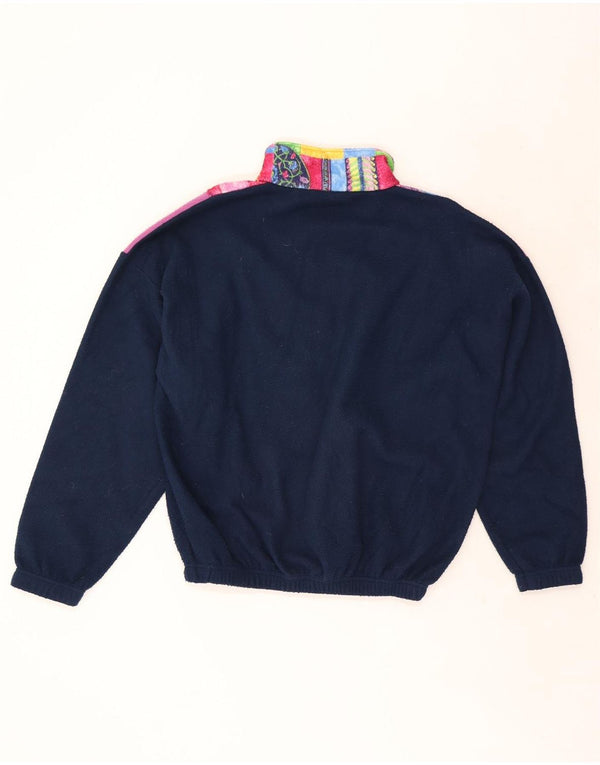 Pulover vintage pentru bărbați, cu fermoar, cu decolteu, fleece, mediu, bleumarin, geometric