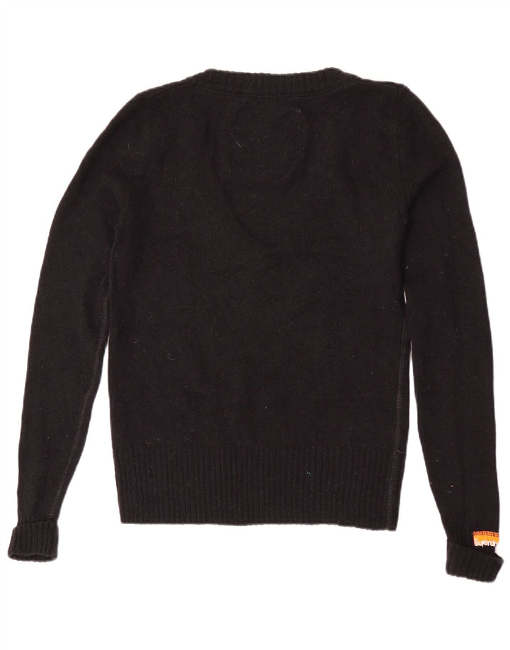 Pulover cu decolteu în V Superdry pentru femei UK 12 Lână neagră medie