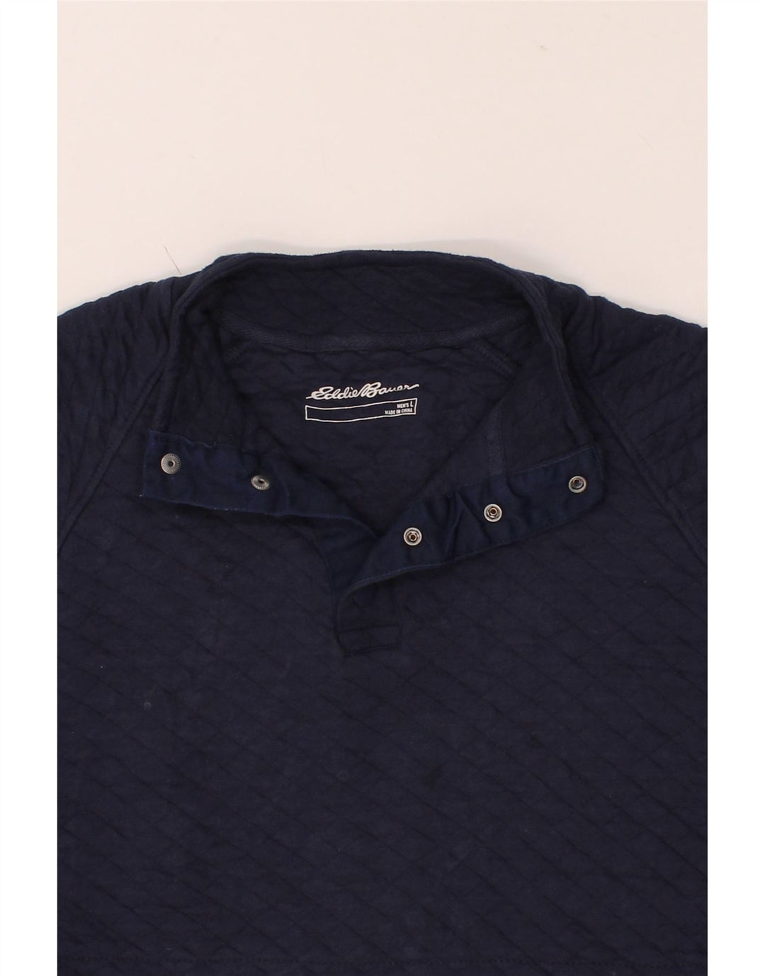EDDIE BAUER Mens Button Neck Sweatshirt Jumper Large Navy Blue Cotton Vintage Eddie Bauer and Second-Hand Eddie Bauer from Messina Hembry 