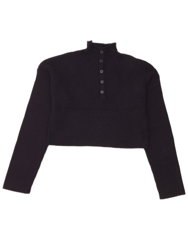 Pulover pentru damă Zara, cu nasturi, cu gât, mare, 14, bumbac bleumarin