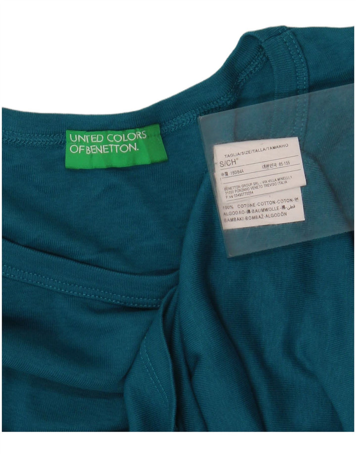 BENETTON Top grafic pentru femei cu mânecă lungă UK 10 Bumbac albastru mic
