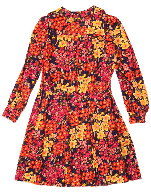 Vintage Womens Long Sleeve A-Line Dress UK 12 Medium Multicoloured Floral