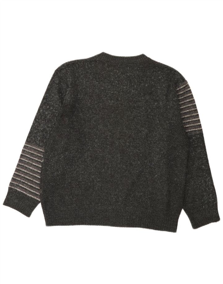 Pulover vintage pentru bărbați cu gâtul turnat, acrilic geometric, gri mediu