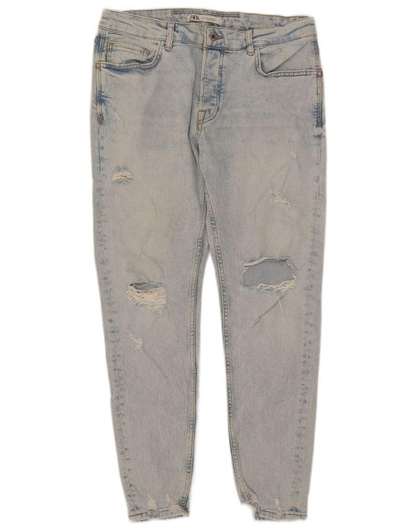Blugi skinny distressed pentru bărbați Zara EU 44 Large W34 L29 Albastru