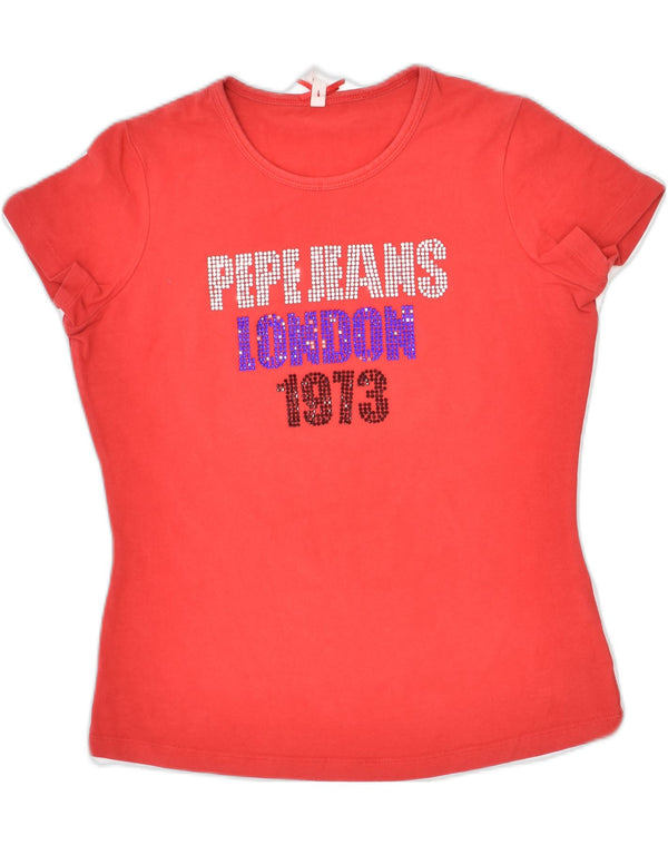 PEPE JEANS Tricou cu grafic pentru femei Top UK 8 Small Red Bumbac