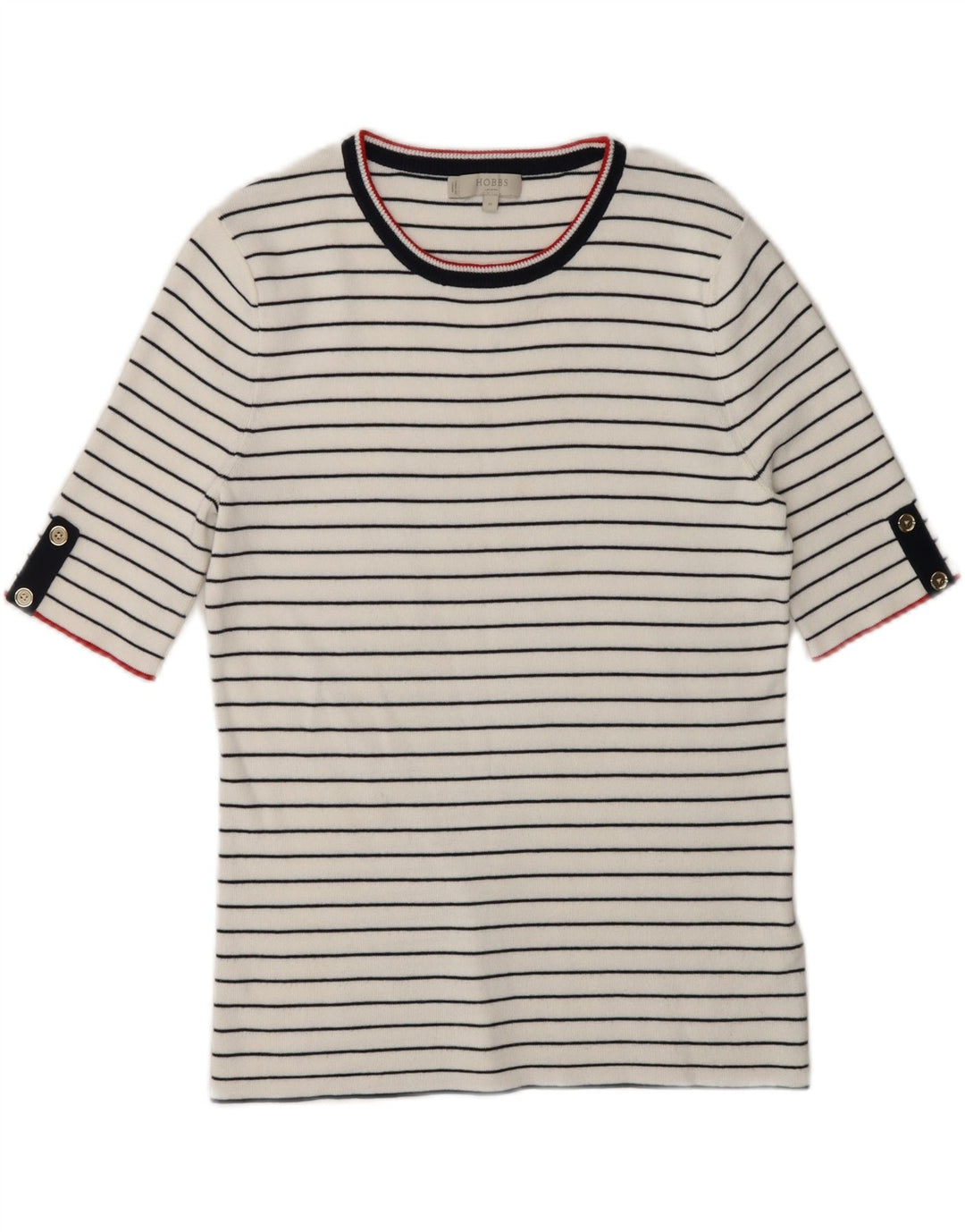 HOBBS Womens Crew Neck Jumper Sweater UK 12 Medium White Striped Vintage Hobbs and Second-Hand Hobbs from Messina Hembry 