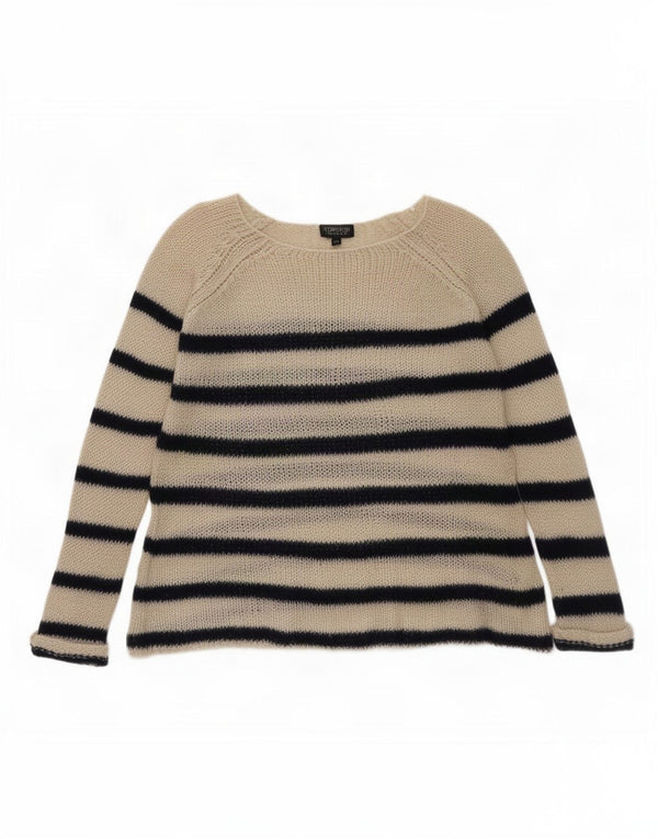 Topshop Pulover supradimensionat pentru damă, cu gât de barcă, UK 10, Bej, în dungi