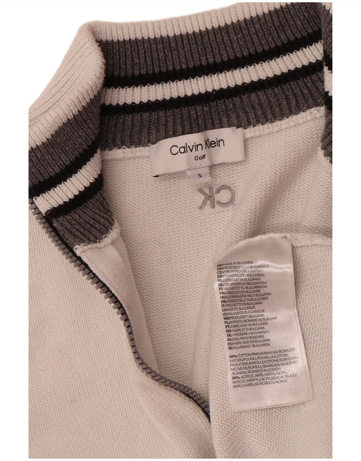 Pulover Calvin Klein pentru bărbați, cu fermoar și gât, din bumbac alb