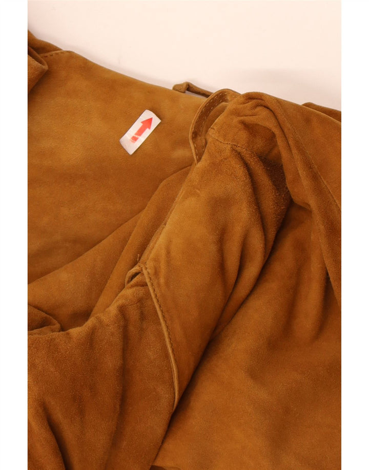 Jachetă vintage de damă cu 3 nasturi din piele intoarsa IT 48 XL din piele maro