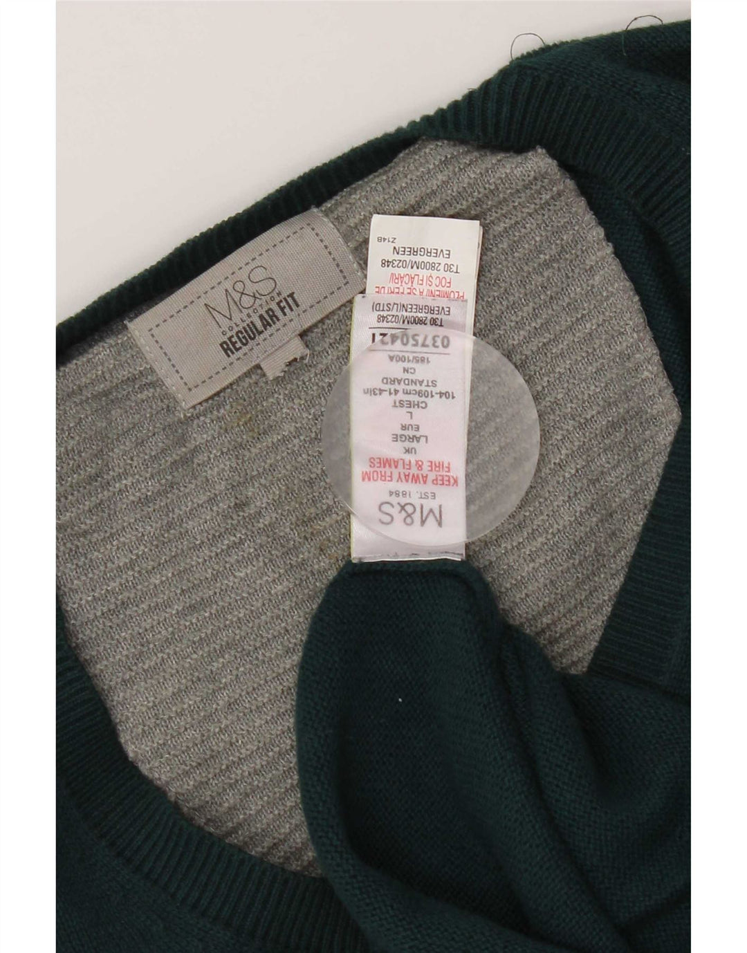 Pulover cu decolteu în V pentru bărbați Marks & Spencer, mare, verde, din bumbac