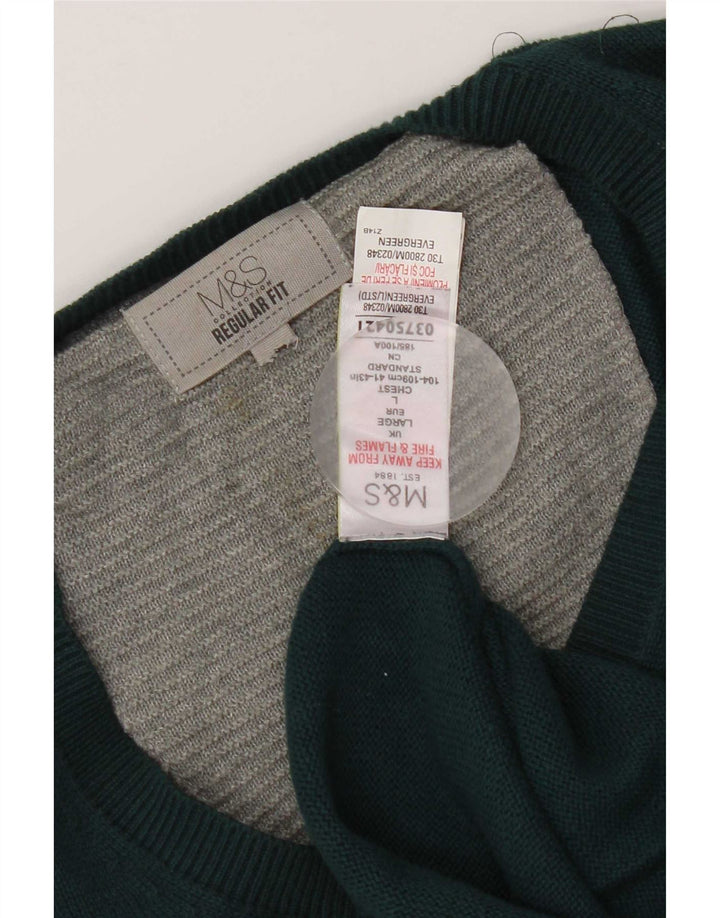 Pulover cu decolteu în V pentru bărbați Marks & Spencer, mare, verde, din bumbac