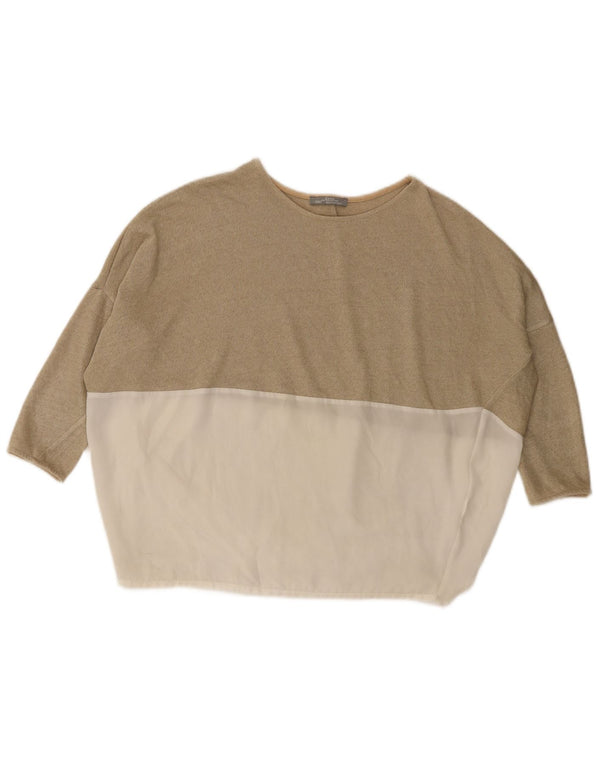 Top supradimensionat pentru femei Zara, cu mâneci 3/4 UK 10, mic, bej, color block