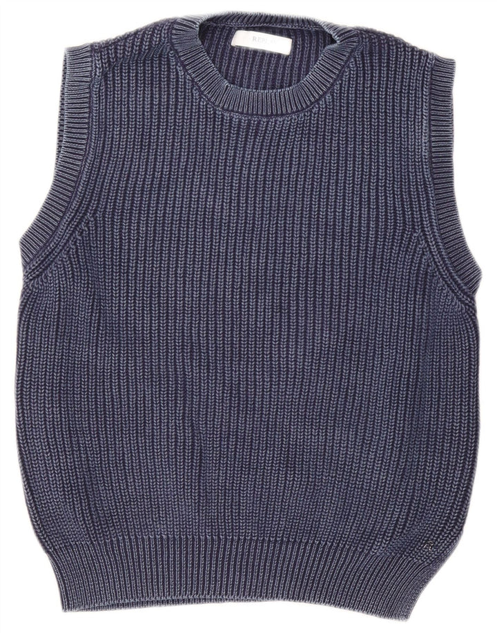 REPLAY Vestă Tank Top Femei UK 14 Medium Bleumarin Bumbac