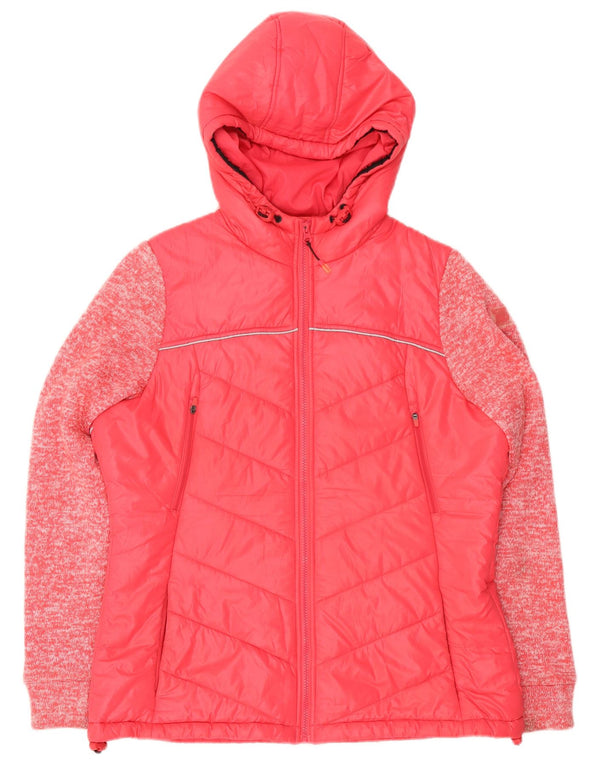 Jachetă căptușită cu glugă Superdry pentru femei UK 16, mare, roz cu pete din poliester