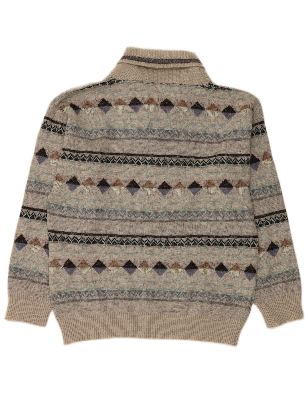 Pulover vintage pentru bărbați cu gât șal IT 50 Gri mediu Argyle/Diamond